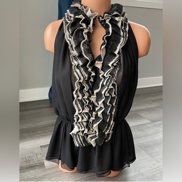 Neiman Marcus Robert Rodriguez Target Lace Ruffle Black Peplum Blouse Shirt - Picture 13 of 15
